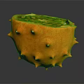 Fresh Halved Kiwano Fruit With Orange Spiky Skin And Green Seeds