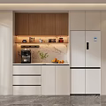 Modern Wine Cabinet With Wooden Doors And Soft Lighting In Kitchen Area