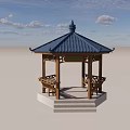 Traditional Garden Landscape With Multiple Pavilions And Colored Roofs Under Blue Sky