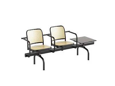 Two Seat Public Chair With Mesh Back Seat And Black Metal Frame Table 3d model
