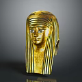 Ancient Egyptian Style Golden Headdress Mask with Black Stripes Blue and White Decorations