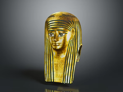 Ancient Egyptian Style Golden Headdress Mask with Black Stripes Blue and White Decorations 3d model