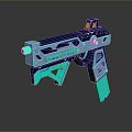 Futuristic Sci Fi Gun 3D Model With Blue Cyan Neon Accents And Geometric Design