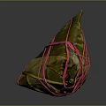 Traditional Chinese Zongzi Wrapped in Fresh Bamboo Leaves Tied with Pink Strings Triangular Shape