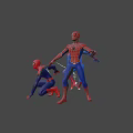 Spider Man Action Figures Three Red Blue Different Poses Kneeling Standing With Sword 3d model