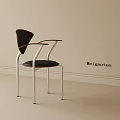 Modern Dining Chair With Black Seat Backrest Wooden Armrests And Metal Legs On Light Background