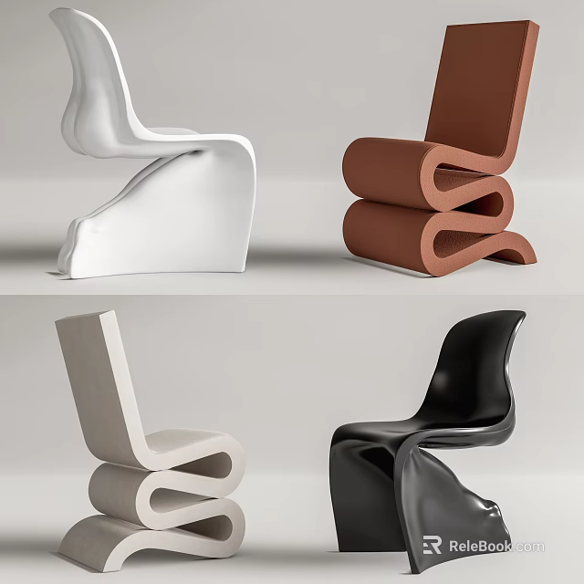 Stylish Modern Single Chair With Unique Curved Design And Various Colors 3d model 
