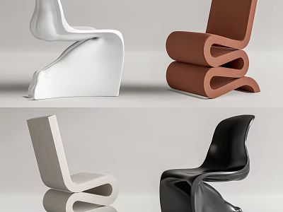 Stylish Modern Single Chair With Unique Curved Design And Various Colors 3d model