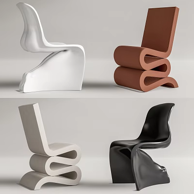 Stylish Modern Single Chair With Unique Curved Design And Various Colors 3d model