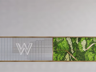 Modern Feature Wall With Gray Grid Pattern White Letter W And Lush Green Vertical Garden 3d model