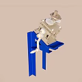 Blue Manual Mechanical Device With White Handle And Metal Components
