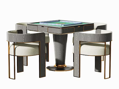 Elegant Modern Entertainment Table With Four Upholstered Chairs And Gold Metal Frame 3d model