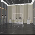 Spacious Museum Hall Interior With Glass Display Cases Yellow Ropes And Dark Floor