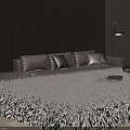 Modern Brown Leather Sofa and Coffee Table Set with Black Cushions Ottoman and Floor Lamp