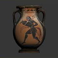 Ancient Greek Terracotta Vase With Carved Figure Design And Two Handles