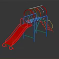 Outdoor Colorful Playground Equipment With Red Slide Blue Frame And Climbing Structures