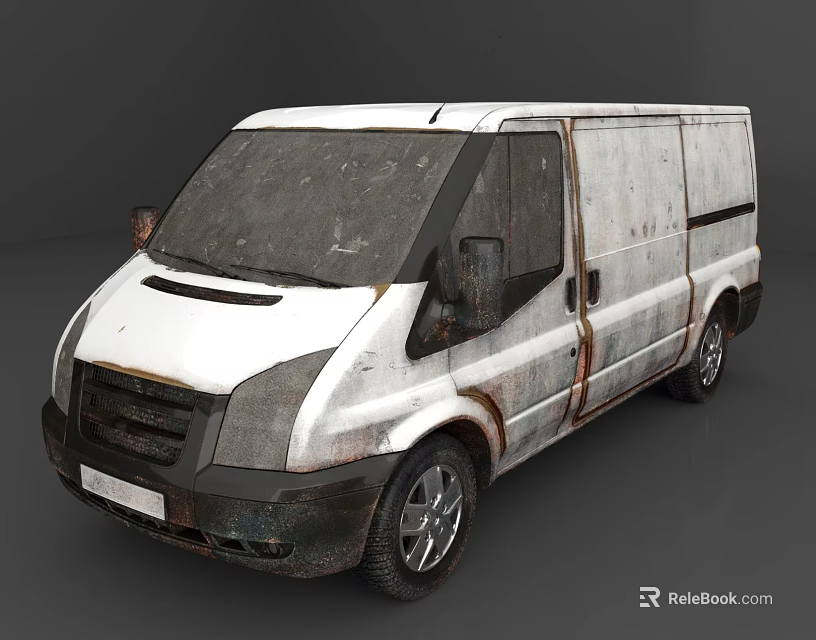 White Rusty Van With Worn Exterior Old Design Side Doors And Front Grille 3d model 