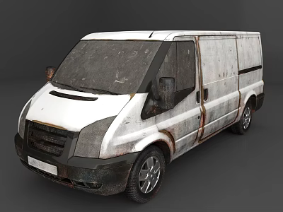 White Rusty Van With Worn Exterior Old Design Side Doors And Front Grille 3d model