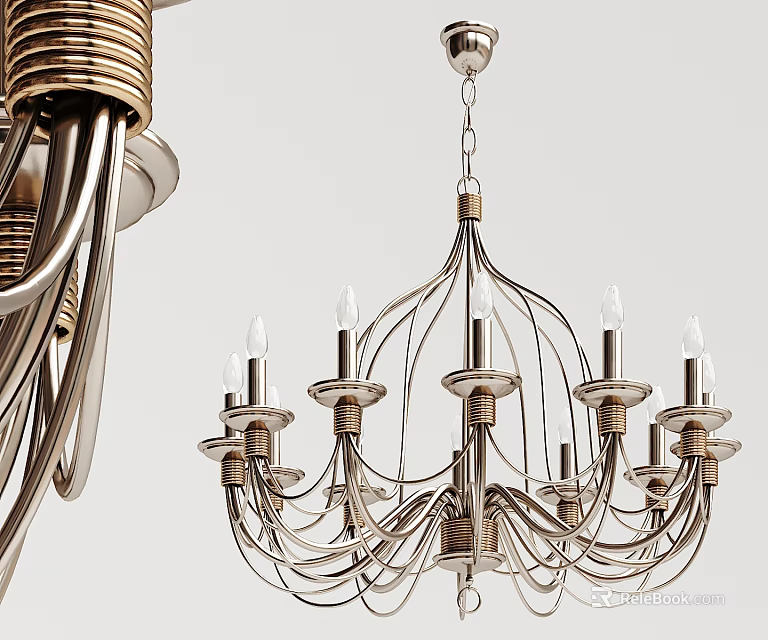Elegant Modern Metal Chandelier Featuring Multiple Candle Style Lights And Wireframe Design 3d model