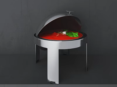 Stainless Steel Display Shelf With Transparent Cover For Red Food And Green Leaf Decoration 3d model