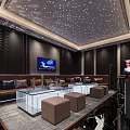Modern KTV Interior Design With Starry Ceiling Comfortable Sofas Glass Coffee Tables And TV Screen