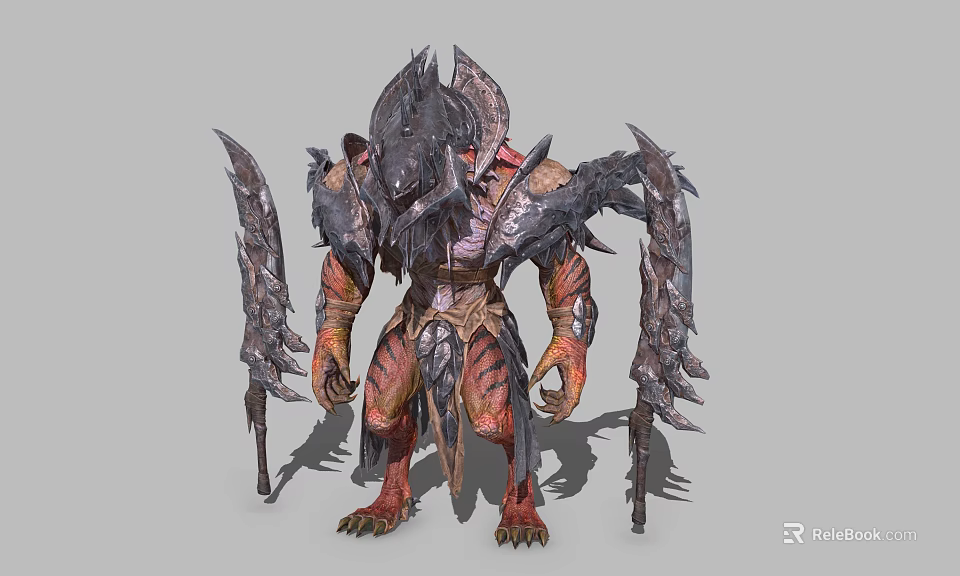 Muscular Mythical Fierce Armored Beast Warrior Game Movie Character With Sharp Bladed Weapons 3d model 