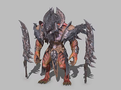 Muscular Mythical Fierce Armored Beast Warrior Game Movie Character With Sharp Bladed Weapons 3d model
