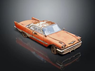 Orange Rusted Vintage Classic Car With Retro Design And Reflective Surface 3d model