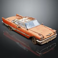 Orange Rusted Vintage Classic Car With Retro Design And Reflective Surface