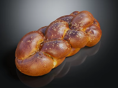 Freshly Baked Golden Brown Braided Bread With Sesame Seeds And Soft Fluffy Texture 3d model