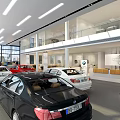 BMW Car Dealership Showroom Displaying Multiple Cars Modern Lighting and Glass Walls