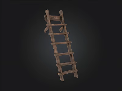 Vintage Rustic Wooden Ladder With Natural Wood Finish Isolated On Dark Background 3d model