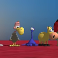 Colorful Cartoon Animal Landscape Sculptures On Red Ground With Blue Sky Background