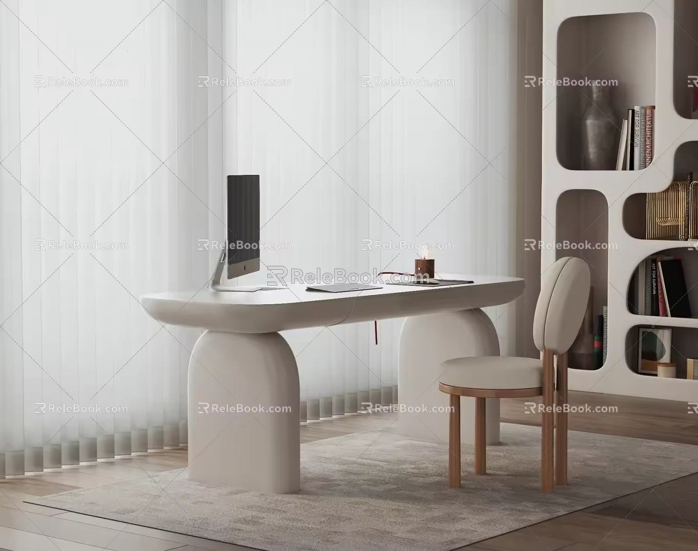 Modern Desk Chair Desk Chair Combination Study Desk Computer Desk Computer Decoration Combination Fabric Wooden Single Chair Dining Chair 3d model