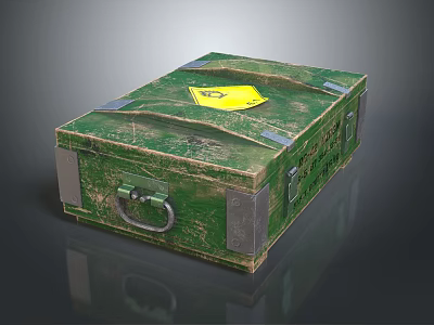 Worn Green Vintage Box With Yellow Label Metal Clasps And Handle 3d model
