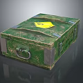 Worn Green Vintage Box With Yellow Label Metal Clasps And Handle