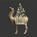 Traditional Ceramic Camel Statue With Three Colorful Figures Riding On Back 3d model