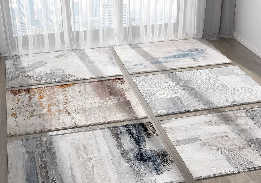 Modern Square Rugs With Abstract Patterns In Neutral Tones For Home Decor 3d model 