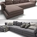 Brown Fabric L Shaped Sectional Sofa With Plush Pillows And Throw Blanket 3d model