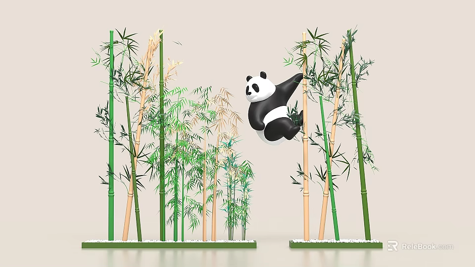 Popular Climbing Panda Photo Spot With Green Bamboo Trees 3d model 