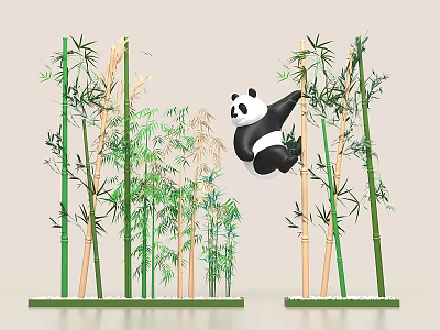Popular Climbing Panda Photo Spot With Green Bamboo Trees 3d model