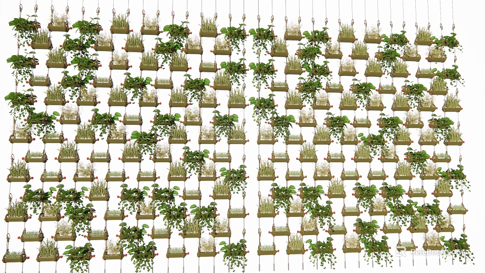 Green Wall Indoor Vertical Garden Design With Various Plants Foliage 3d model 