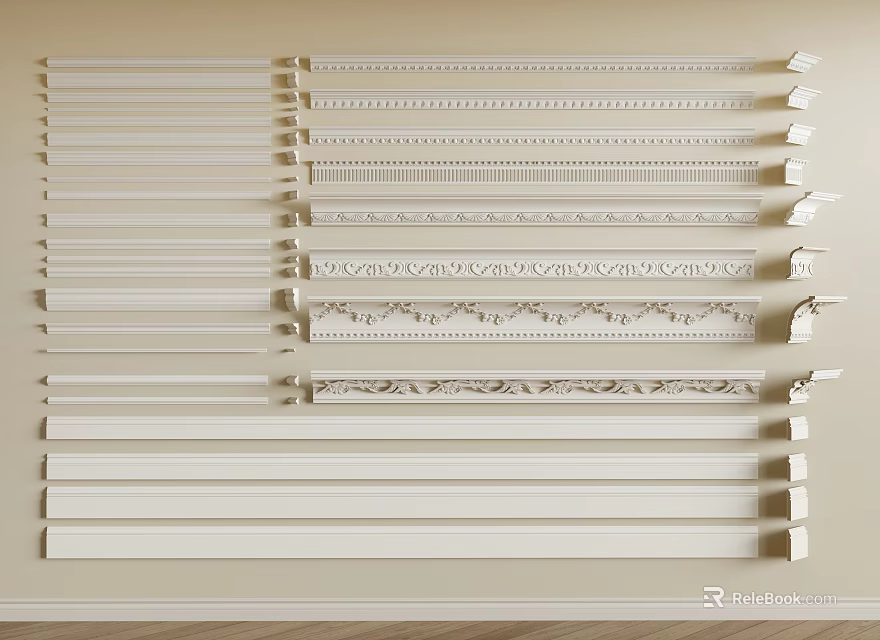 Various Decorative Cornice Moldings With Intricate Patterns For Interior Design 3d model 