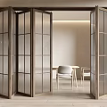 Stylish Folding Doors With Wooden Frame And Glass Panels In Modern Interior Space