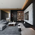 Modern Living And Dining Room Interior With Large Windows Gray Sofa And Wooden Elements