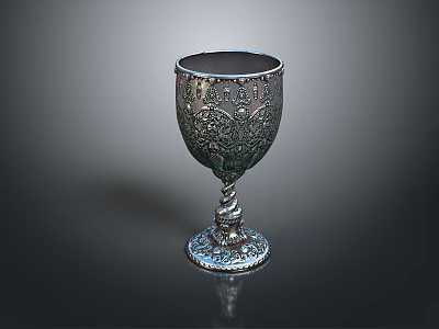 Decorative Ornate Metallic Goblet With Intricate Floral Patterns And Twisted Base 3d model