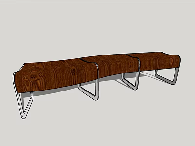 Wooden Outdoor Bench With Metal Frame For Garden Patio Seating 3d model