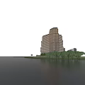 Modern Spiral Exterior Office Building With Glass Curtain Wall In Urban Setting With Palm Trees