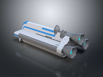 Futuristic Interstellar Spaceship With Blue And White Hull And Dual Blue Lit Engines 3d model