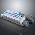 Futuristic Interstellar Spaceship With Blue And White Hull And Dual Blue Lit Engines